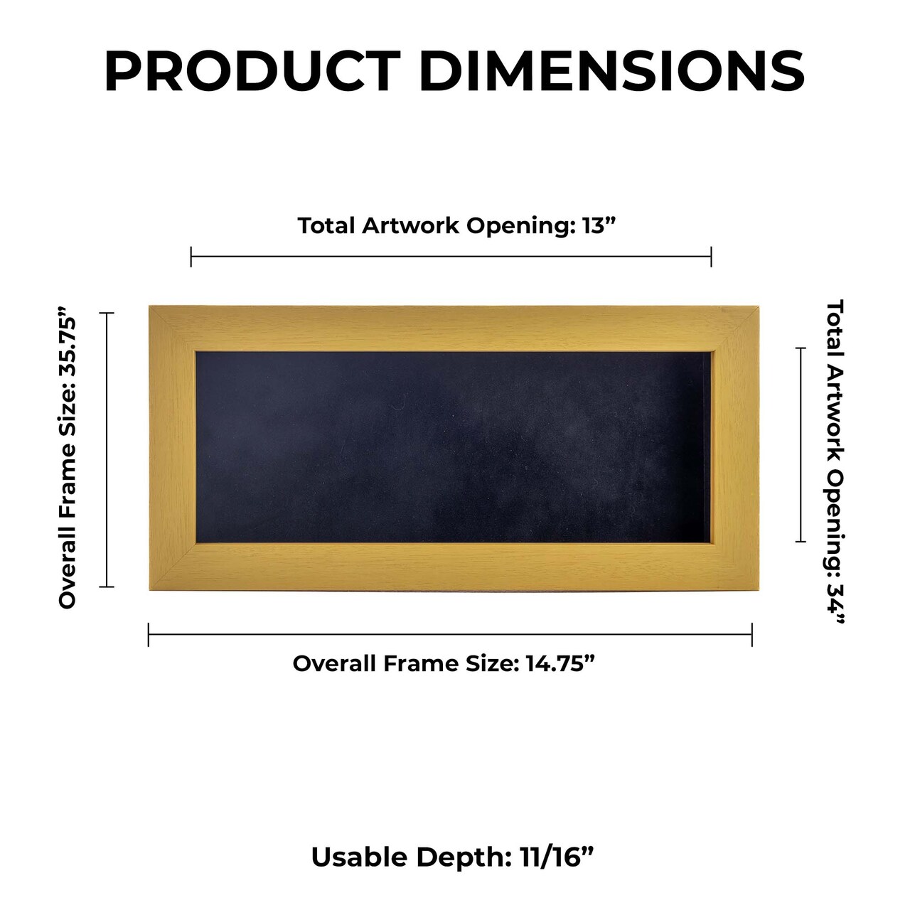 Classic Natural Wood Shadow Box Frame with Acrylic Front - Black Suede Backing, 30 Sizes